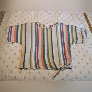 Stripe drop shoulder short sleeve top